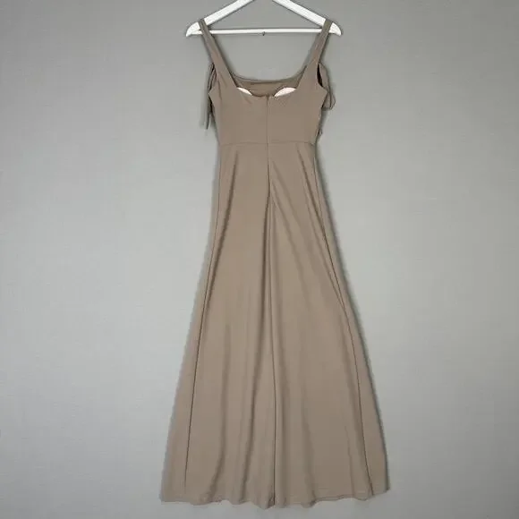 Birdy Grey Alex Crepe Maxi Dress Womens XS Taupe Formal Gown Bridesmaid Bow Tie - Picture 6 of 15